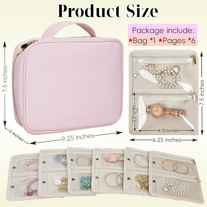 LingLingo Travel Jewelry Organizer Case,Small Jewelry Bags for Traveling, Jewelry Binder with 24 Pcs Clear Zipper Velvet Pouches (Pink) - Image 2